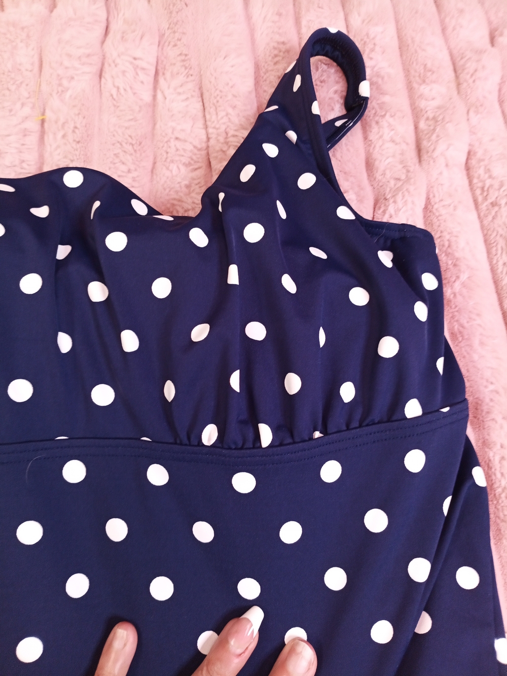 Lands' End Navy and White Polka Dot Tankini Top - Picture 3 of 8